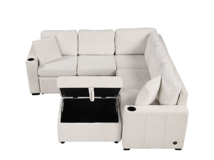 Sectional Sofa Convertible Pull-Out Sofa Bed With A Movable Storage Ottoman For Living Room