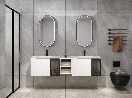 Wall Mounted Bathroom Vanity With Sink, Soft Close Doors, Cabinet & Half Door