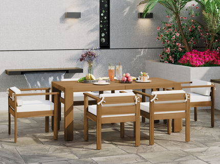 Rustic Patio Dining Set For 6 With Removable Cushions