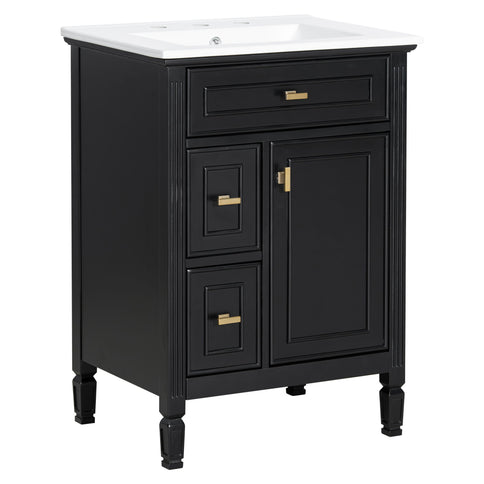 Bathroom Vanity With Sink, Flip Drawer, 2 Drawers, Adjustable Shelf
