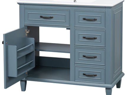 Modern Bathroom Vanity With Sink Top, Flip Drawers, Adjustable Shelf
