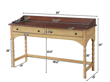 Writing Desk With 2 Storage Drawers, Workstation For Living Room - Brown / Natural