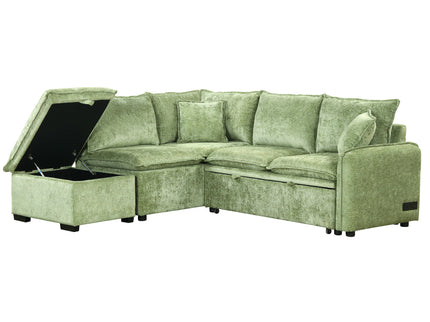 Convertible Sofa Bed Sectional Sofa Sleeper L-Shaped Sofa With A Storage Ottoman, Two Pillows, Two Power Sockets And Two USB Ports For Living Room