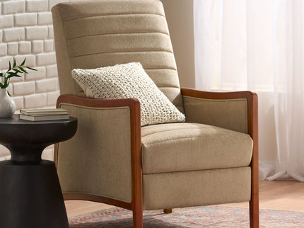 Mid Century Modern Fabric Channel Stitch Wood Pushback Recliner