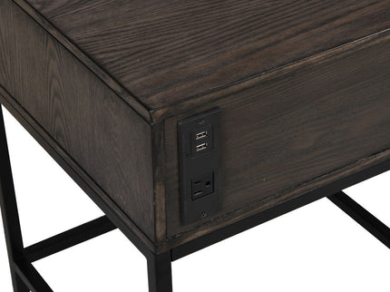 Ava - MDF End Table With Charging Ports And Metal Base - Espresso