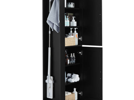Tall Freestanding Bathroom Storage Cabinet With Adjustable Shelves And Side Hooks