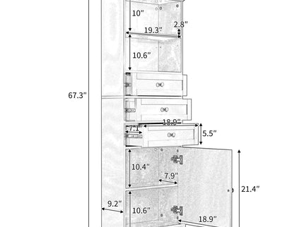 Tall Storage Cabinet With 3 Drawers And Adjustable Shelves For Bathroom