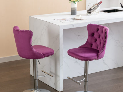 Swivel Barstools Adjusatble Seat Height From 25-33", Modern Upholstered Base Bar Stools With Backs Comfortable Tufted For Home Pub And Kitchen Island (Set of 2)