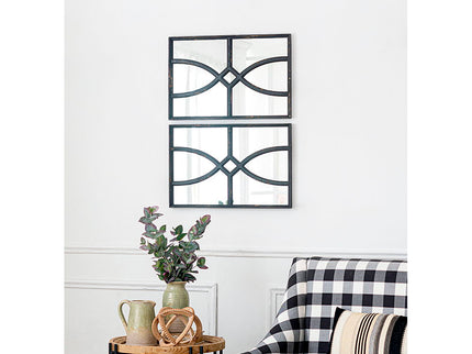 Rectangular Wooden Wall Mirror With Antique Frame, Vertical Or Horizontal Home Decor For Living Room (Set of 2)