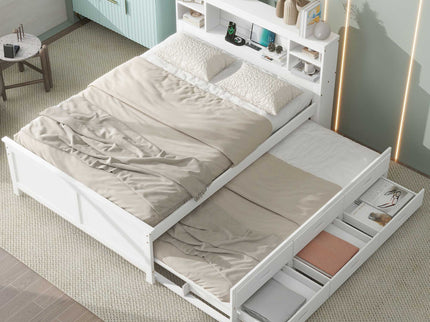 Platform Bed With Storage Headboard, USB, Trundle And 3 Drawers