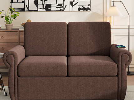 Pull Out Sofa Bed Loveseat Sleeper With Twin Size Memory Mattress With Two USB Ports For Living Room Spaces