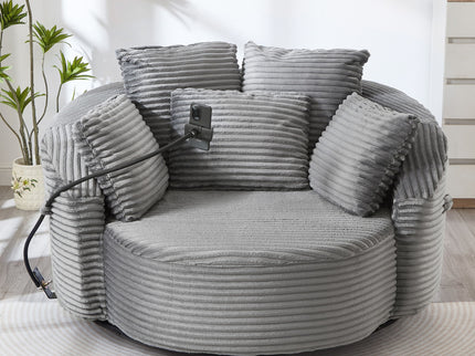 Swivel Accent Barrel Chair With Adjustable Phone Holder, 5 Pillows For Living Room