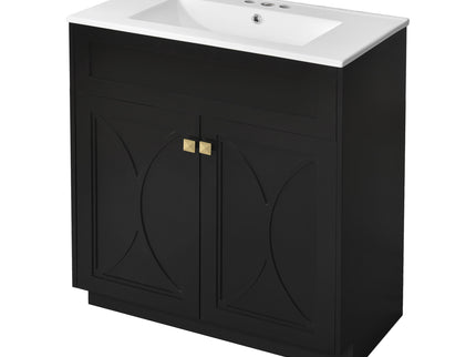 Bathroom Vanity With Sink, Freestanding Storage Cabinet With Handles, Soft Closing Doors