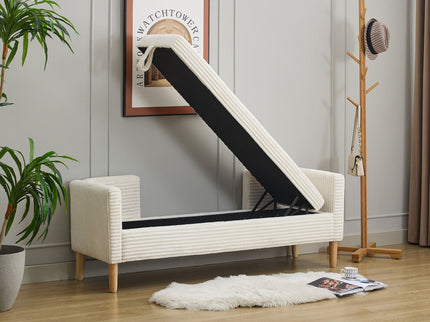 Upholstered Corduroy Flip Top Storage Bench For Living Room
