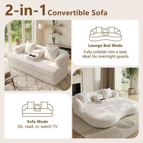 2 In 1 Convertible Sleeper Sofa Bed With Cup Holders