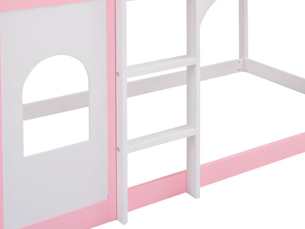Twin Over Twin Castle Bunk Bed With Ladder - Pink