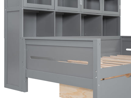 Daybed With Glass Door Storage Cabinets, Built In LED Lighting And Shelves