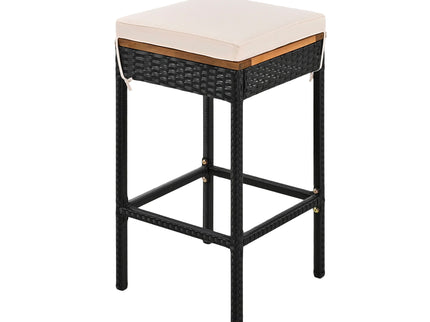 Outdoor Acacia Wood Bar Height Table And Eight Stools With Cushions