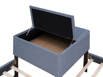 L Shaped Upholstered Platform Bed With Trundle And 2 Drawers Linked With Built In Desk