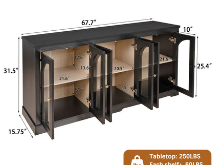 Modern Arched Glass Sideboard With 6 Doors, Buffet Cabinet With Storage And Adjustable Shelves