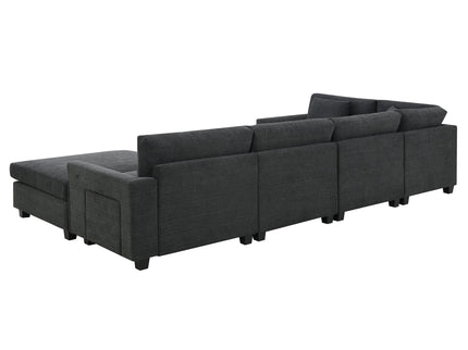 U Shaped Sectional Sofa 6 Seat Couch Set With Oversized Ottoman, Hidden Armrest Storage And Cup Holders USB Charging Ports Wide Seat Sofa