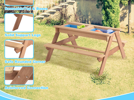 3-In-1 Kids Outdoor Wooden Picnic Table With Umbrella, Convertible Sand & Water, ASTM & CPSIA Certification
