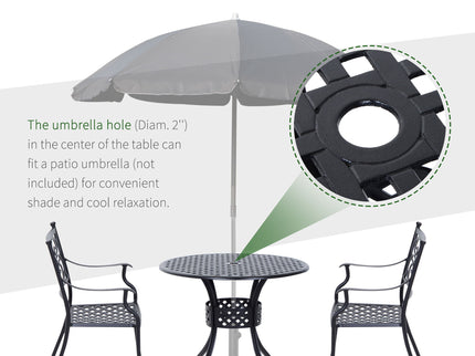 Outsunny - 33" Patio Dining Table Round Cast Aluminium Outdoor Bistro Table With Umbrella Hole - Black