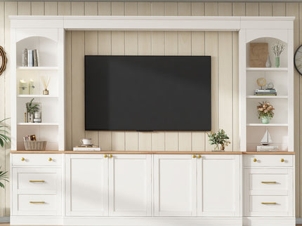 Arched Entertainment Center Wall Unit With Bookshelf, Retro Large TV Stand