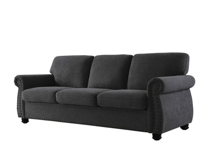 Soft Sofa, Upholstered 3 Seater Couch With High Density Foam, Loose Back Cushions And Turned Legs