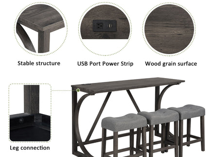 Bar Table Set With 3 Padded Stools