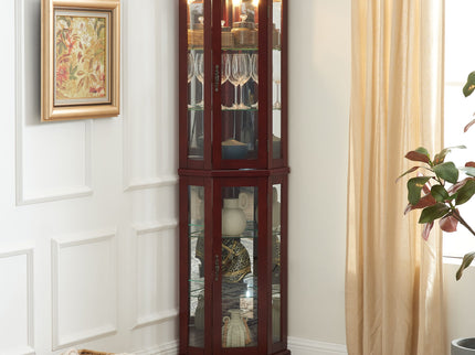 Corner Curio Cabinet With Lights, Adjustable Tempered Glass Shelves, Mirrored Back, Display Cabinet (E26 Light Bulb Not Included)