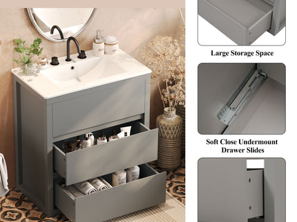 Freestanding Bathroom Vanity With Ceramic Sink, 2 Full Extension Drawers