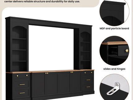 Arched Entertainment Center Wall Unit With Bookshelf, Retro Large TV Stand