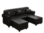 Black / 3 Pc. 3 Seater Sofa, 2 Ottomans