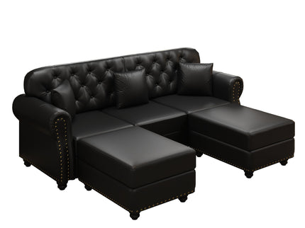 Upholstered Sofa With Nailhead Trim, Rolled Armrests With Ottoman