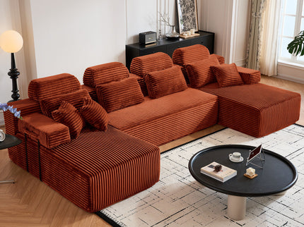 Sectional Sleeper Sofa & Storage Pockets, Modular Couch With Throw Pillows For Living Room