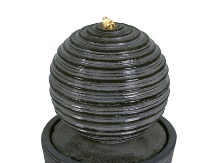 31.5" Tall Striped Column Fountain With LED Light Design For Outdoor Spaces - Gray