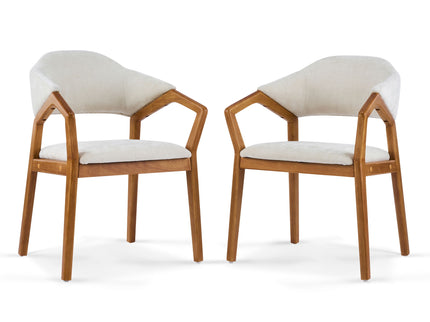 Indoor Upholstered Dining Armchair (Set of 2) - Beige / Teak