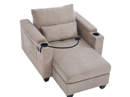 Convertible Chaise Lounge Sofa Chair With USB Ports, Cup Holders, Phone Holder And Storage
