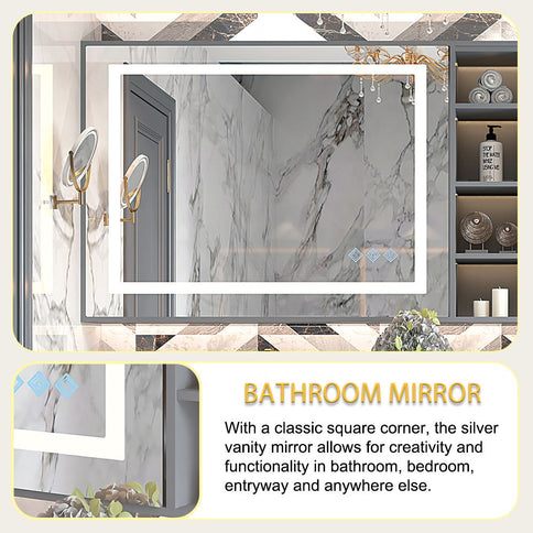3000-6000K LED Bathroom Mirror With Lights, Anti-Fog Dimmable Lighted Wall Mounted Vanity Mirror Master Bath Modern Makeup (Only Mirrors, Not Cabinets) Horizontal & Vertical