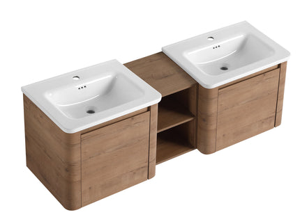 Wall Mounted Bathroom Vanity With Sink And Storage Shelves, Soft Close Doors