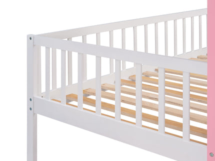Twin Over Twin Castle Bunk Bed With Ladder - Pink