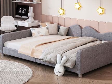 Upholstered Daybed, Sherpa Fabric Sofabed With Cloud-Shaped Backrest