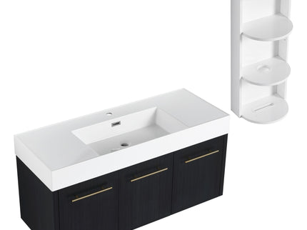 Modern Wall Mounted Bathroom Vanity With Thick Edge Resin Sink And Storage Rack