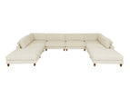 Beige / 3 Pc. Stationary Sectional, 2 Ottomans