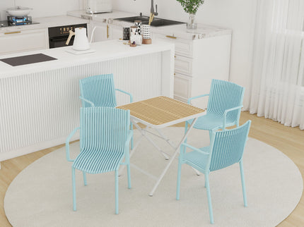 4 Modern Stackable Plastic Armchair Matched With Folding Square Table