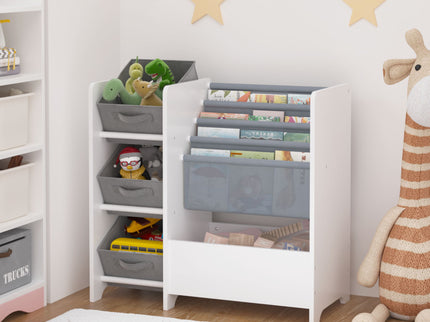 Bookshelf And Toy Storage Organizer, Multifunctional 4 Tier With 3 Collapsible Drawers - White