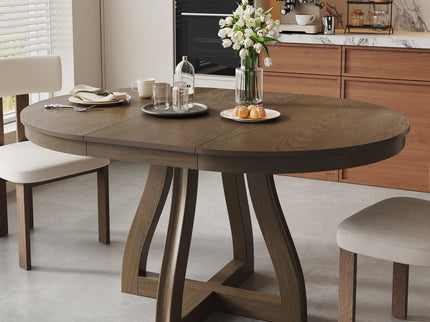Round Extendable Dining Tabl, Middle Leaf, Curved Legs