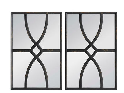 Rectangular Wooden Wall Mirror With Antique Frame, Vertical Or Horizontal Home Decor For Living Room (Set of 2)