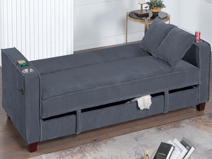 Modern Convertible Sofa With Hidden Storage USB Port, Cup Holder